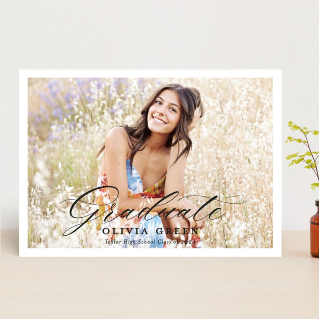 "portrait script" - Graduation Announcements in Onyx by Sarah Curry - Front