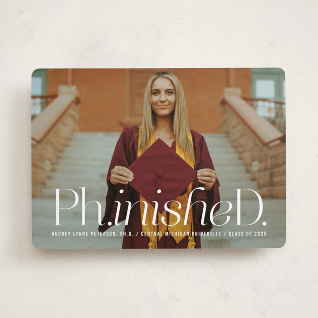 "Ph.inisheD." - Graduation Announcements in Cloud by Heather Schertzer - Front