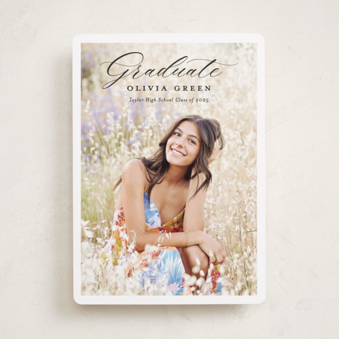 "portrait script" - Graduation Announcements in Onyx by Sarah Curry - Front