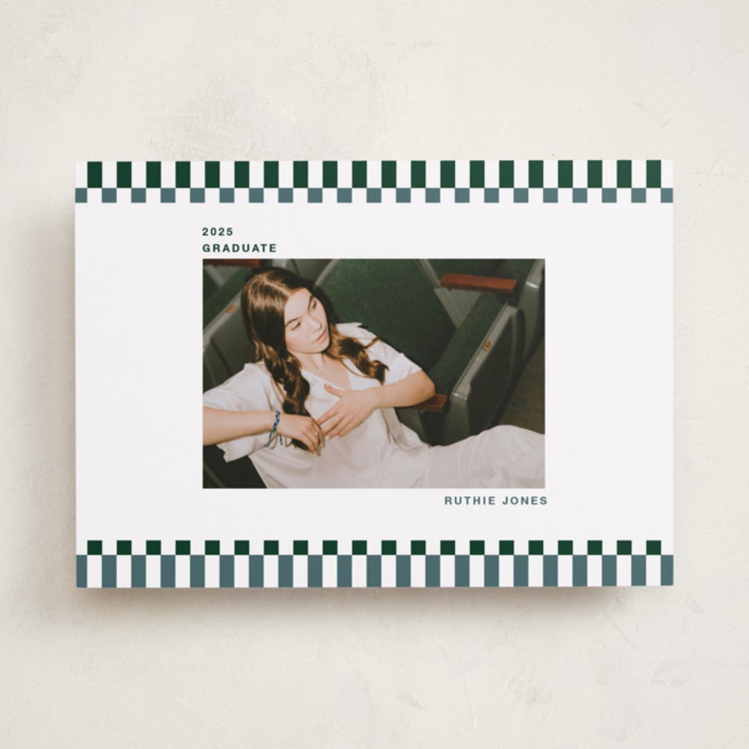 "Checked Out" - Graduation Announcements in Pine by Rachel Cassel - Front