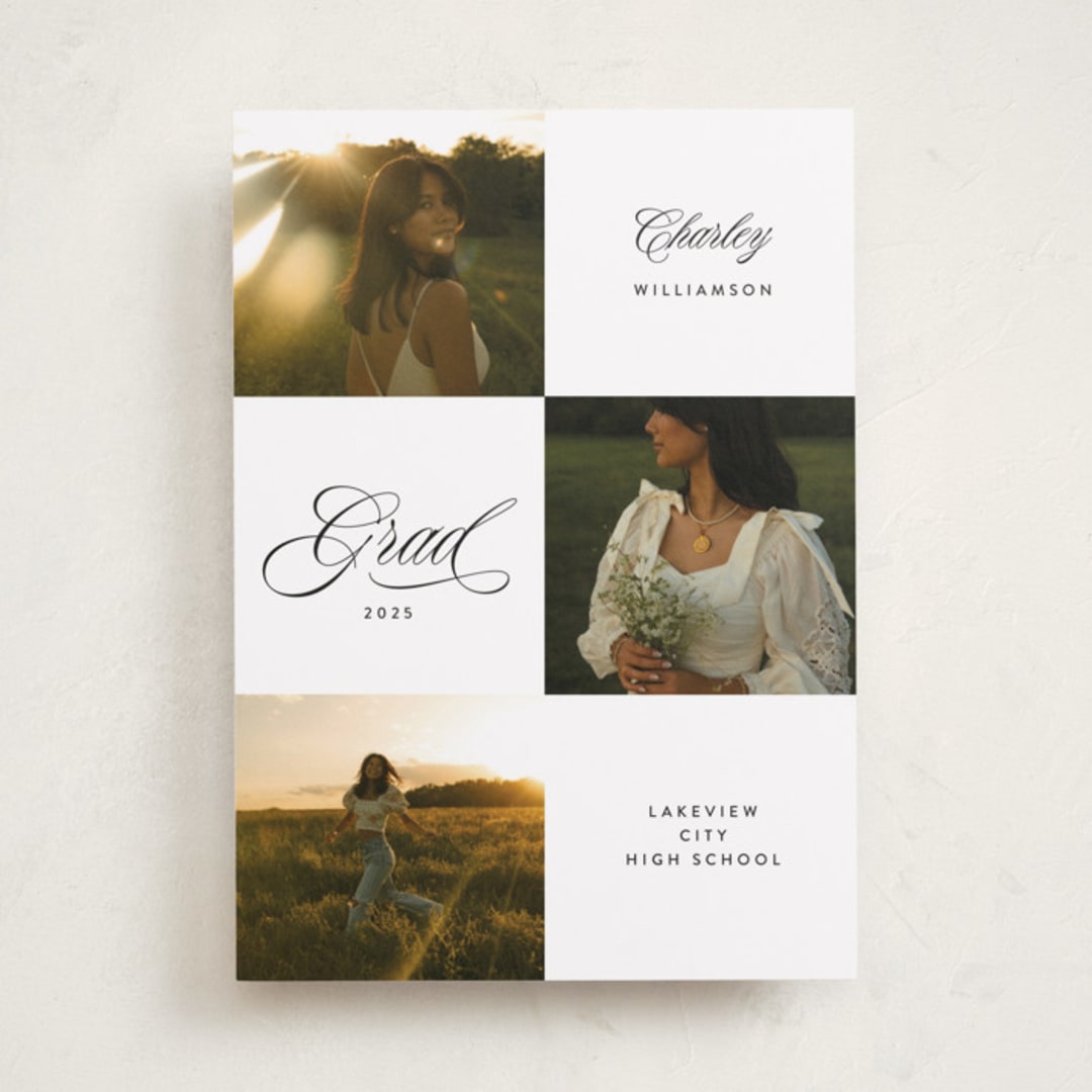 "Checked" - Graduation Announcements in Cotton by Kate Ahn - Front