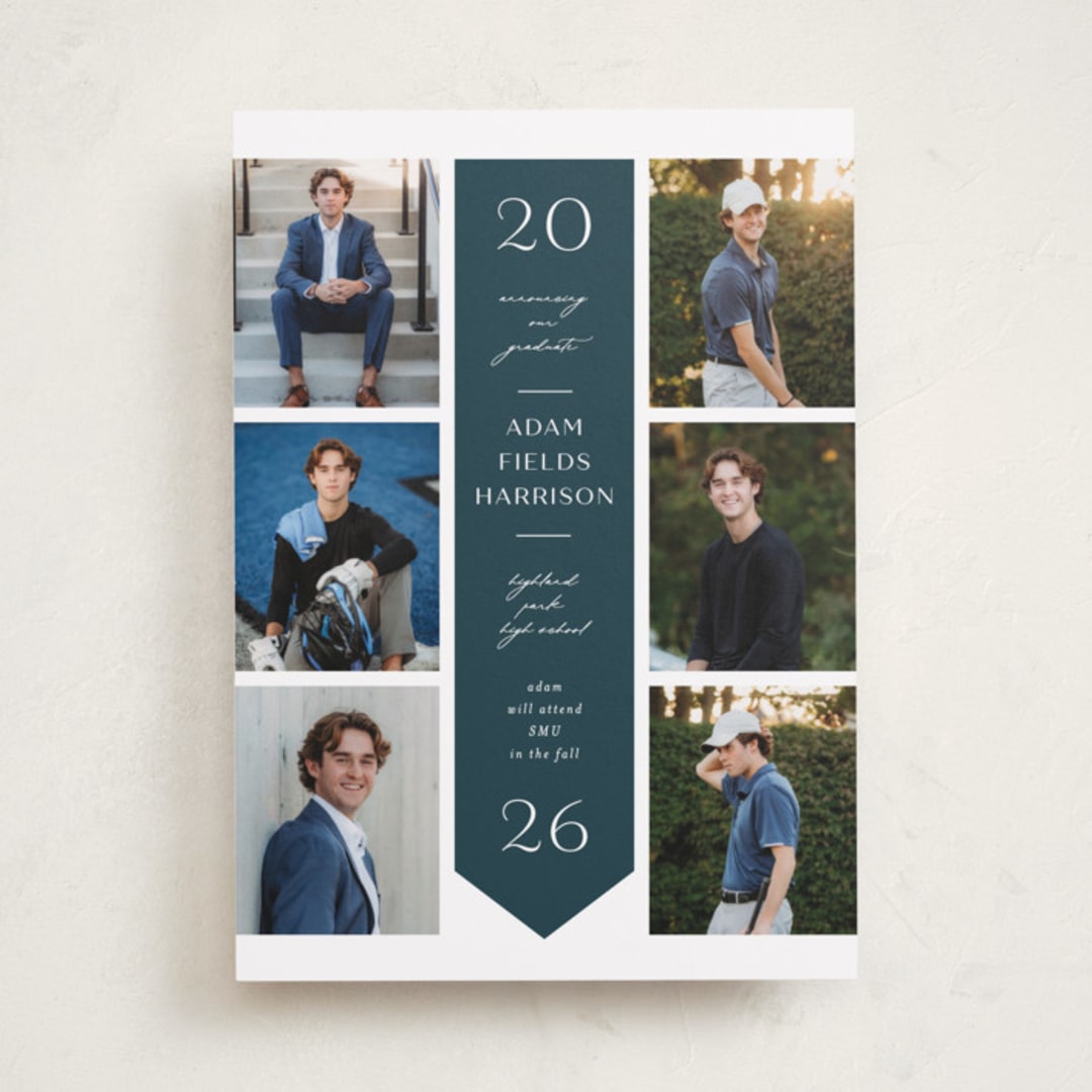 "Center Stole" - Graduation Announcements in Navy by Lauren Chism - Front