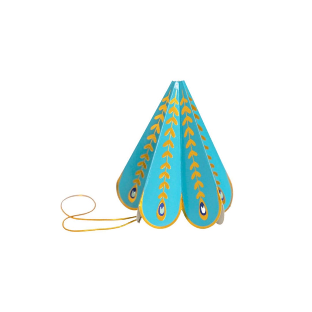 "Tropical Mini Party Hats, Peacock - Pack of 8" - Party Hats in blue by MA FÊTE