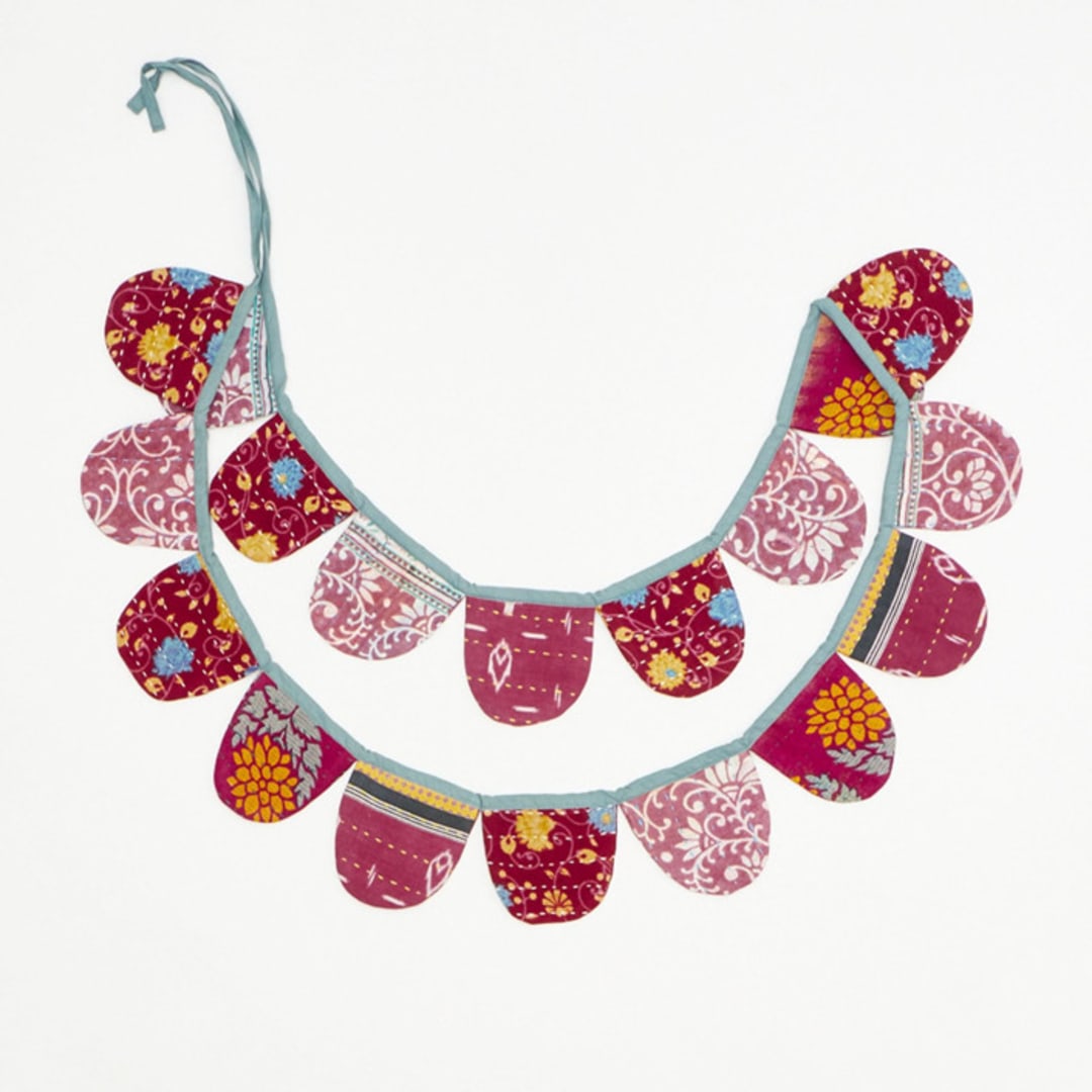 "Kantha Scallop Banner - No. 240207" - Party Hanging Decor in pink by Anchal
