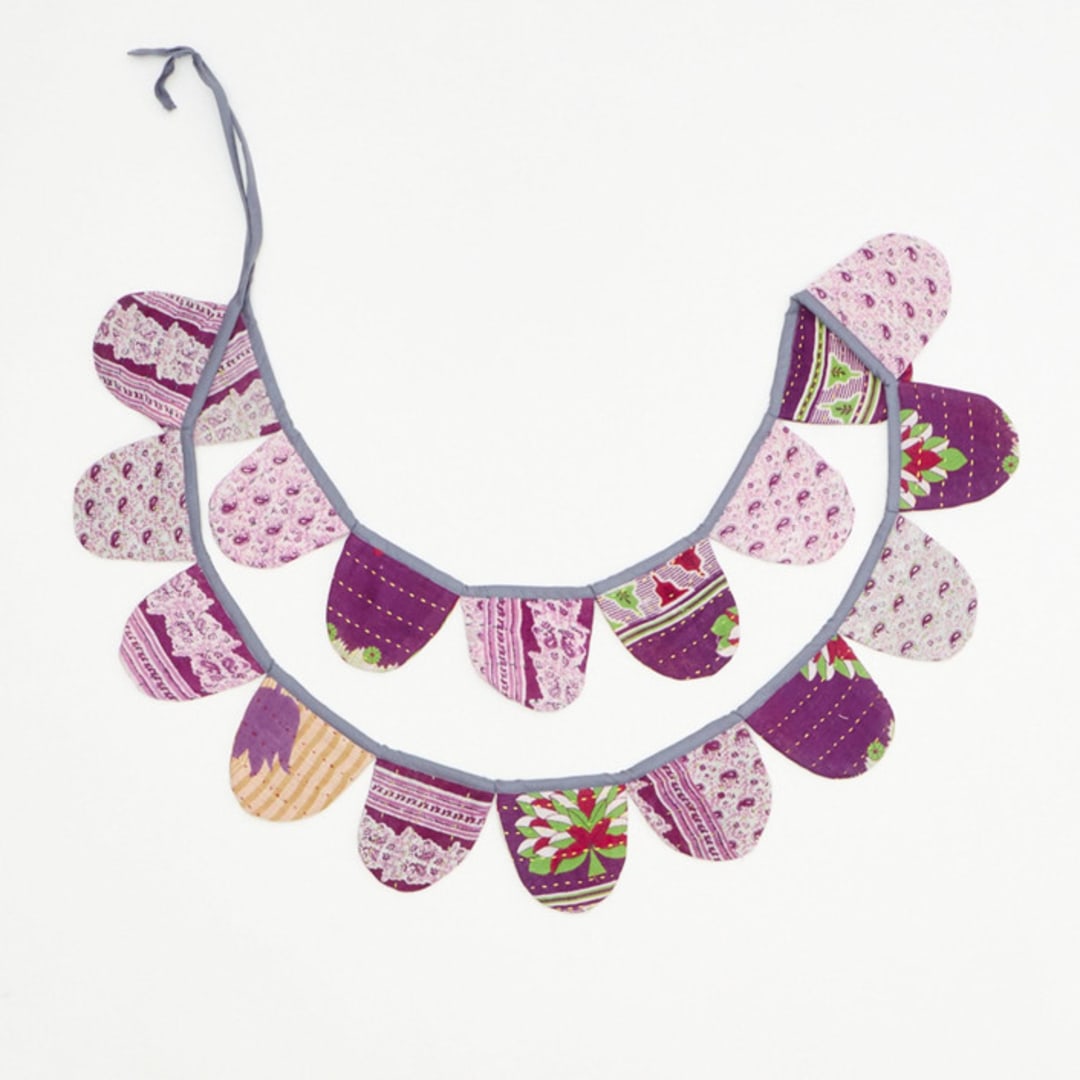 "Kantha Scallop Banner - No. 240218" - Party Hanging Decor in purple by Anchal