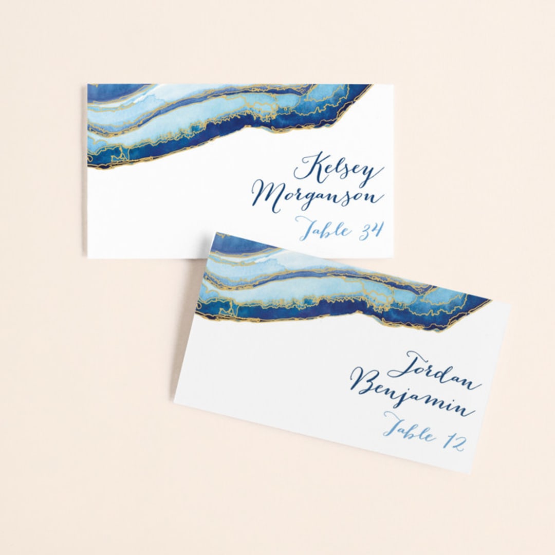 "Gilt Agate" - Place Cards in Navy by Kaydi Bishop - Front with Free Guest Printing