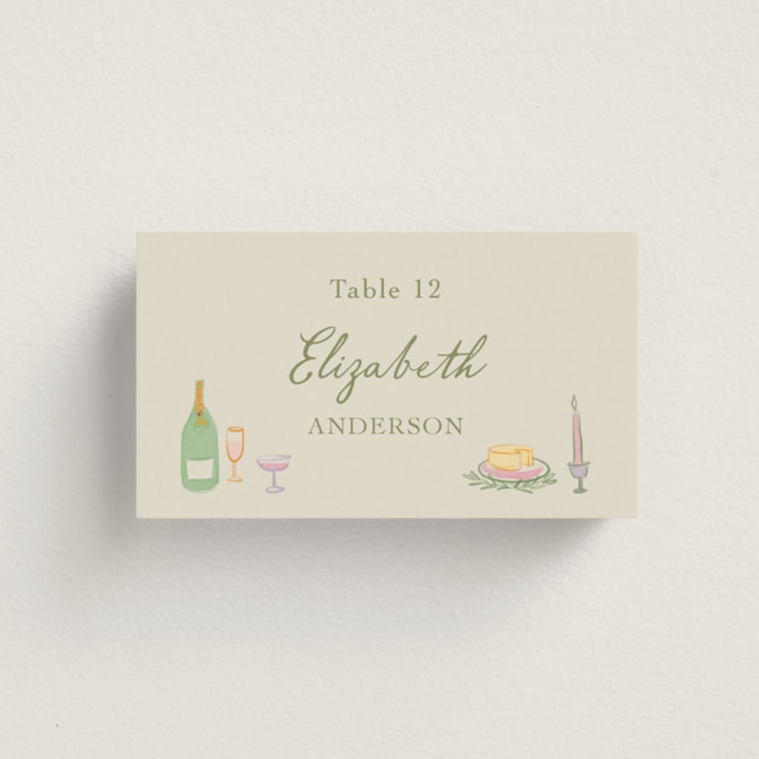 "Dining" - Place Cards in Olive by Elly - Front