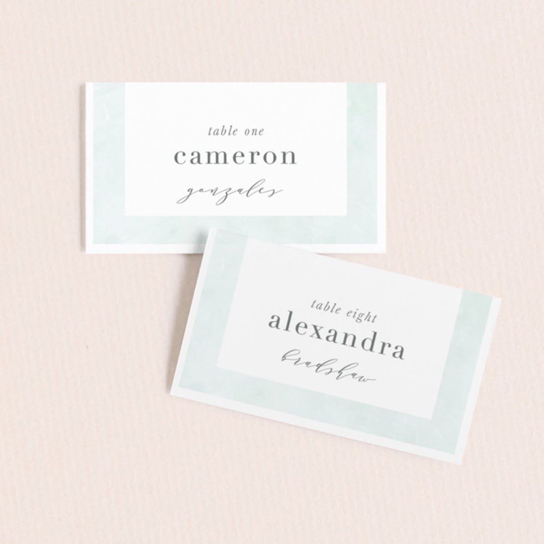"Caliza" - Place Cards in Seafoam by Lauren Chism - Front with Free Guest Printing