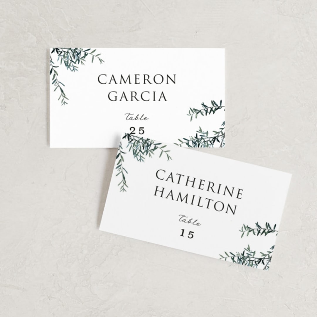 "Fresh Sage" - Place Cards in Olive by Christie Kelly - Front with Free Guest Printing