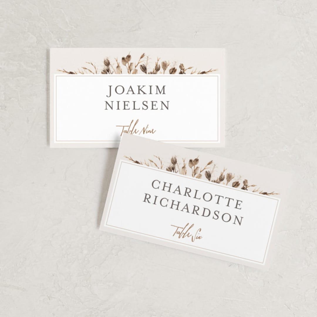 "Gone To Seed" - Place Cards in Taupe by Honeybunch Studio - Front with Free Guest Printing