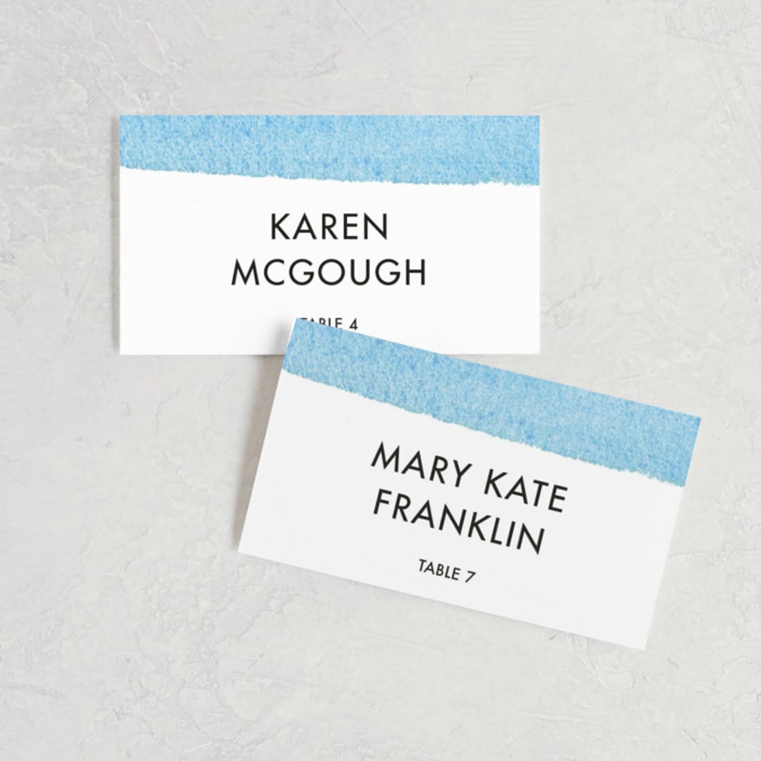 "Painted Sea" - Place Cards in Sea by Laura Condouris - Front with Free Guest Printing