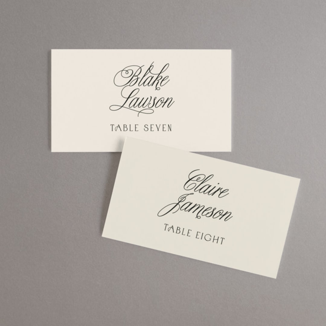 "Refined Beauty" - Place Cards in Cream by Stacey Day - Front with Free Guest Printing