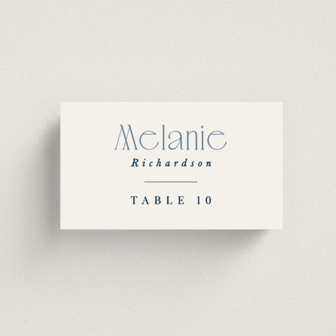 "Modern Romance" - Place Cards in Navy by Hooray Creative - Front with Free Guest Printing