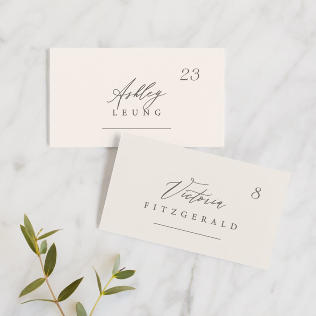 "Scarlet" - Place Cards in Blush by Hooray Creative - Front with Free Guest Printing