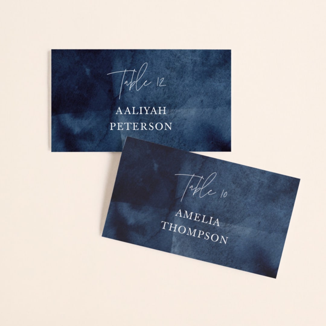 "Plain and Simple" - Place Cards in Sapphire by Chris Griffith - Front with Free Guest Printing