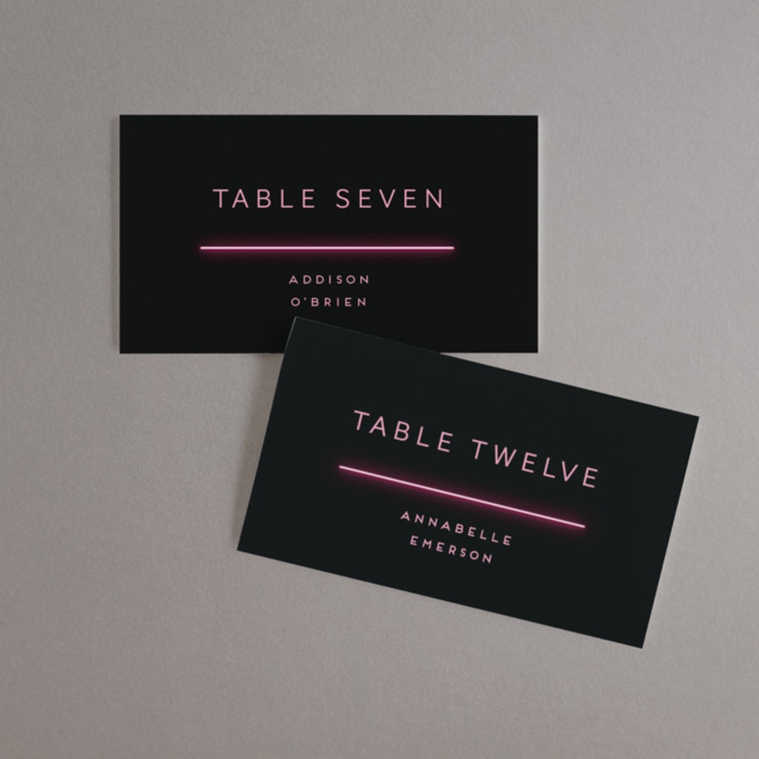 "Crazy in Love" - Place Cards in Hot Pink by Design Lotus - Front with Free Guest Printing