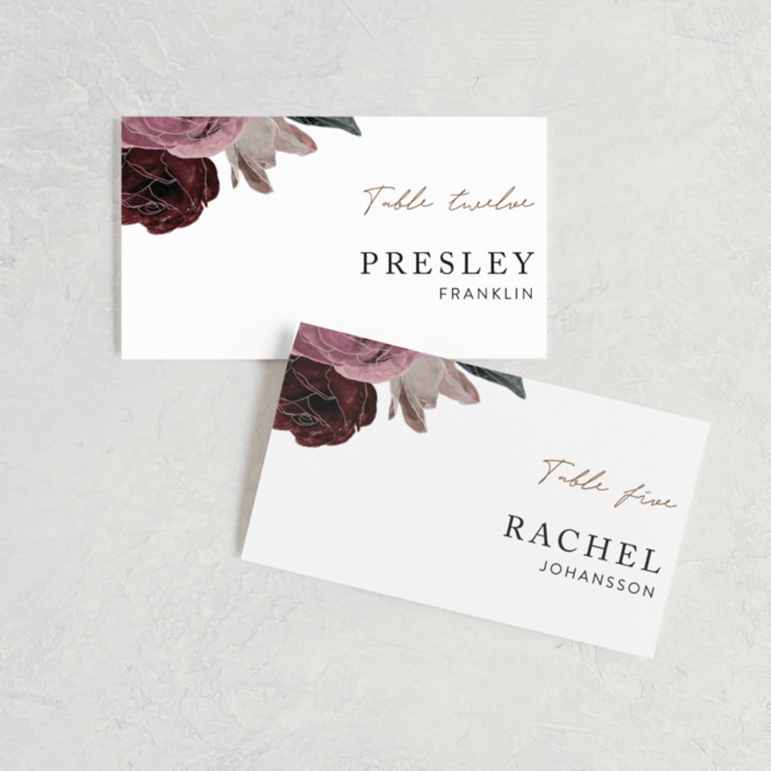 "floral corner" - Place Cards in Marsala by Cass Loh - Front with Free Guest Printing