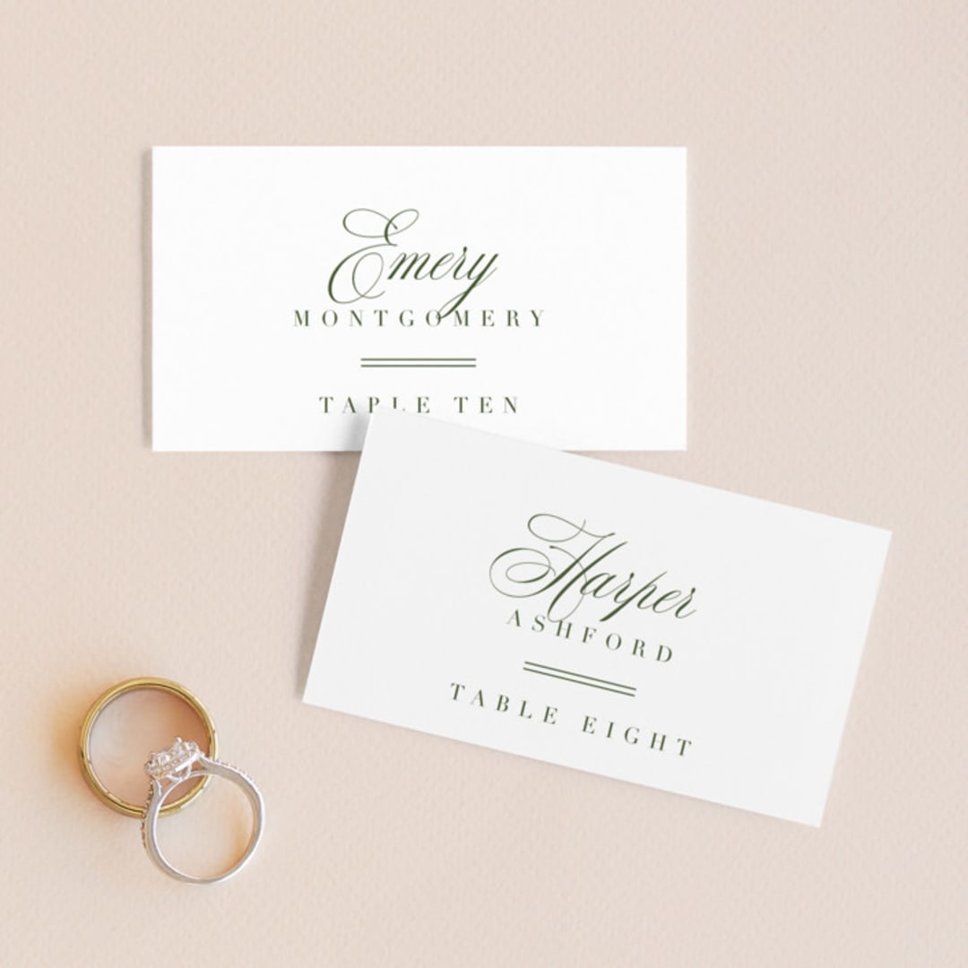 "Ensconce" - Place Cards in Leaf by Kristie Kern - Front with Free Guest Printing