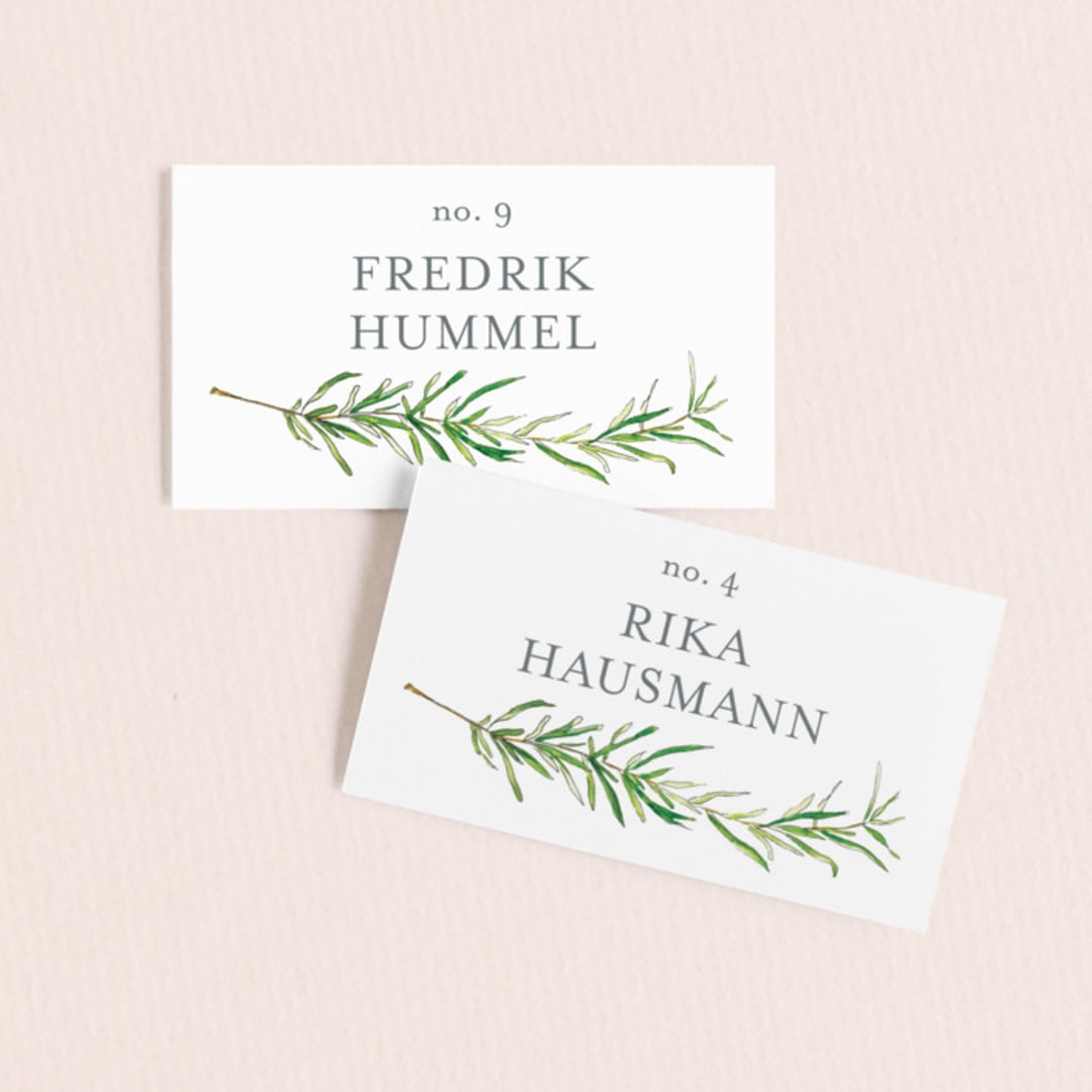 "Simple Sprigs" - Place Cards in Fern by Erin Deegan - Front with Free Guest Printing
