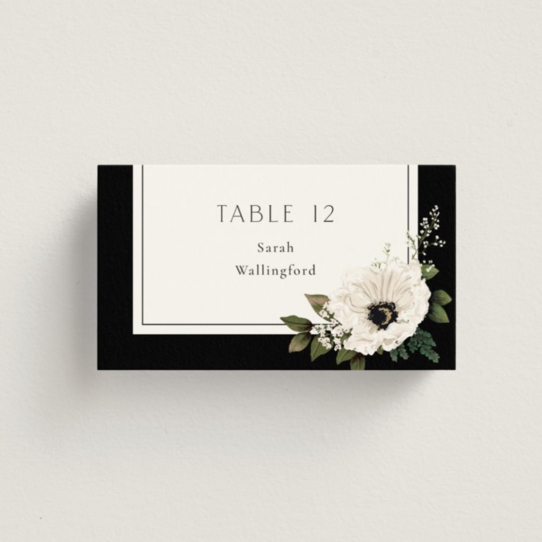 "Botanical Love" - Place Cards in Black Tie by Susan Moyal - Front with Free Guest Printing