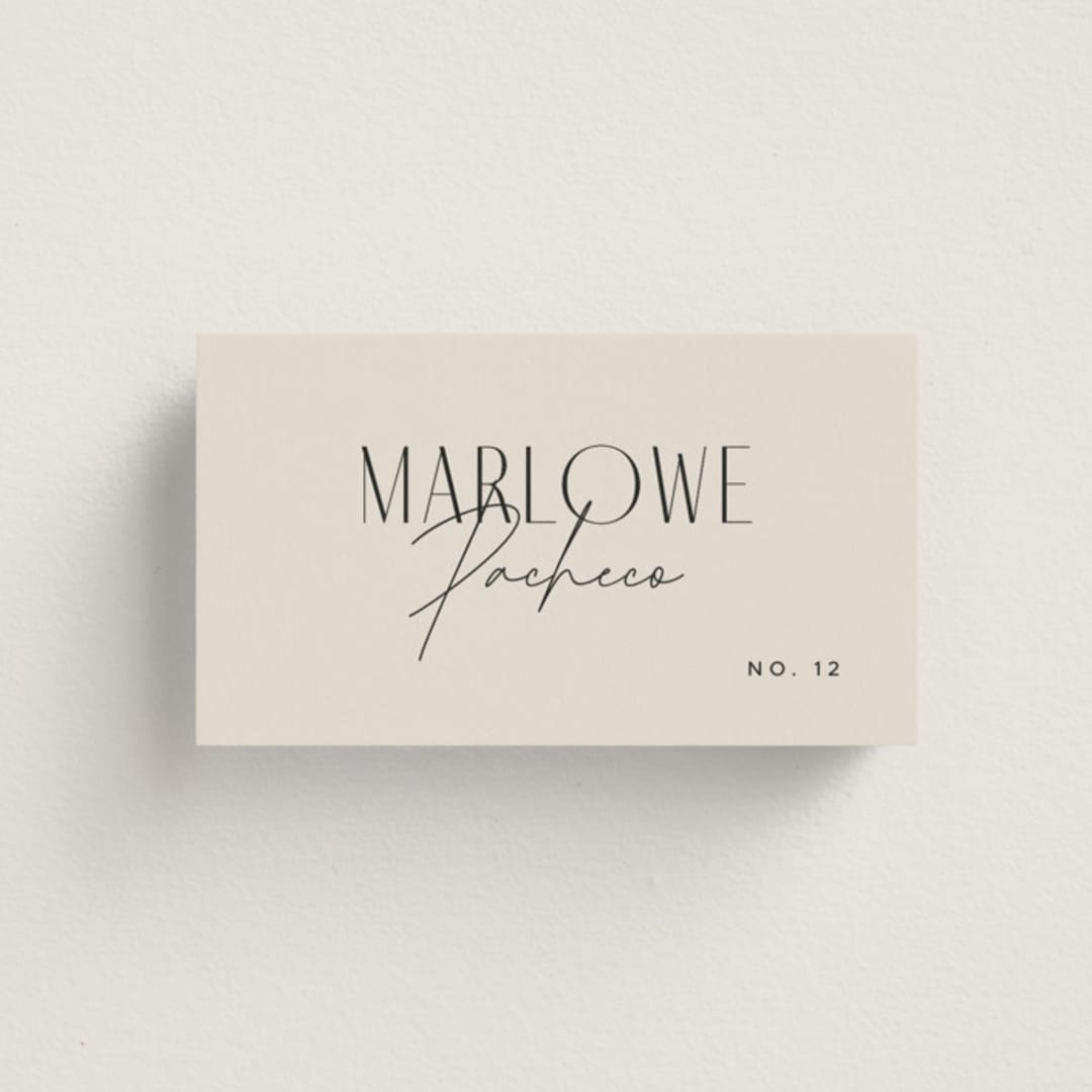 "Arabilla Overlap" - Place Cards in Linen by Kelly Schmidt - Front with Free Guest Printing