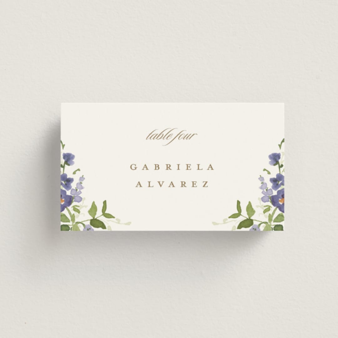"Wildflower Trellis" - Place Cards in Iris by Everett Paper Goods - Front with Free Guest Printing