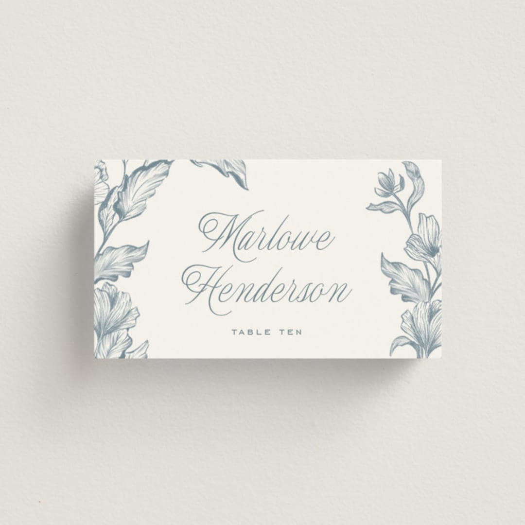 "Wreath In Bloom" - Place Cards in Lake by Leah Bisch - Front with Free Guest Printing