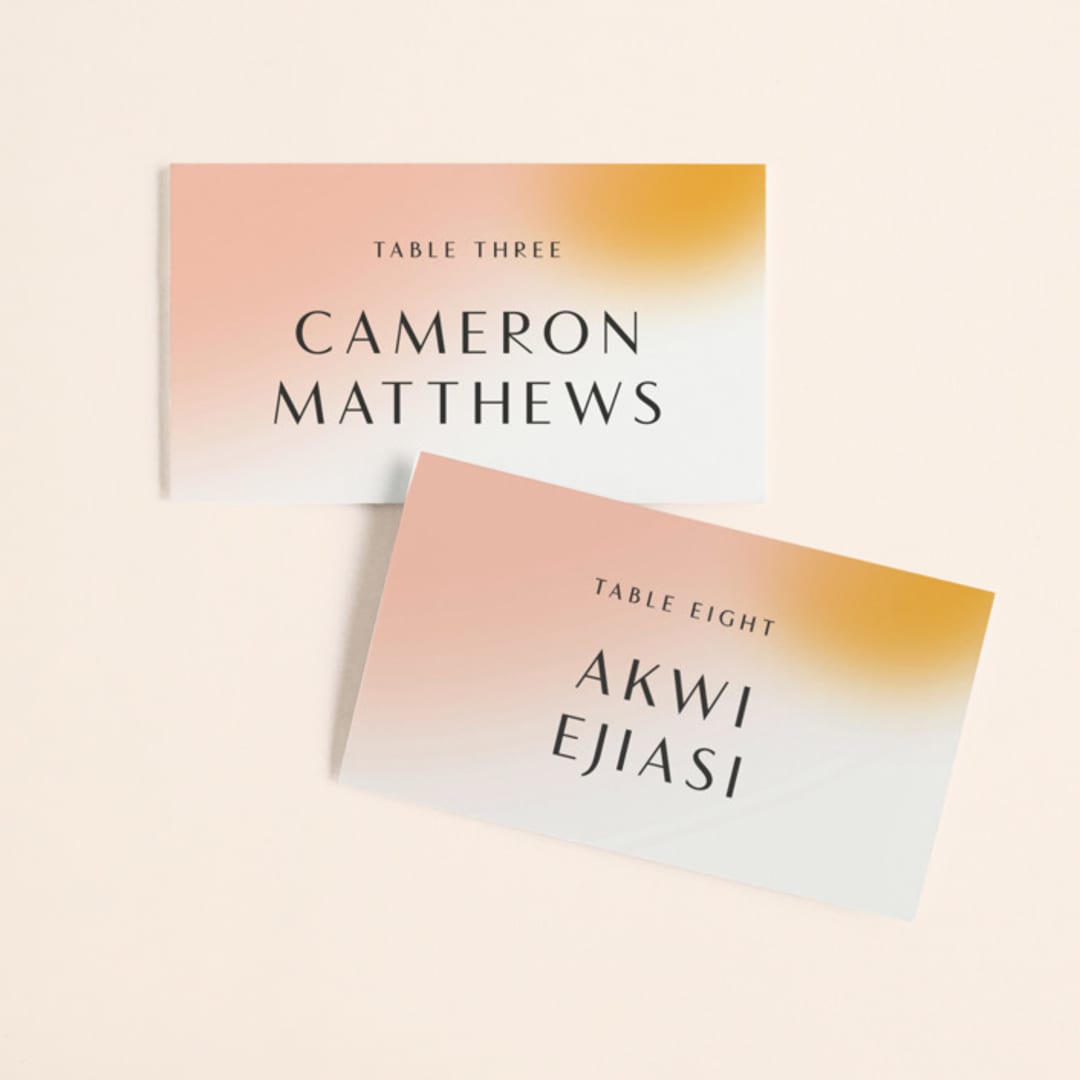 "Blend" - Place Cards in Honeysuckle by Sarah Lenger - Front with Free Guest Printing
