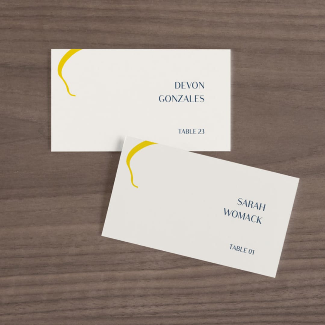 "Ophelia" - Place Cards in Golden by Mere Paper - Front with Free Guest Printing