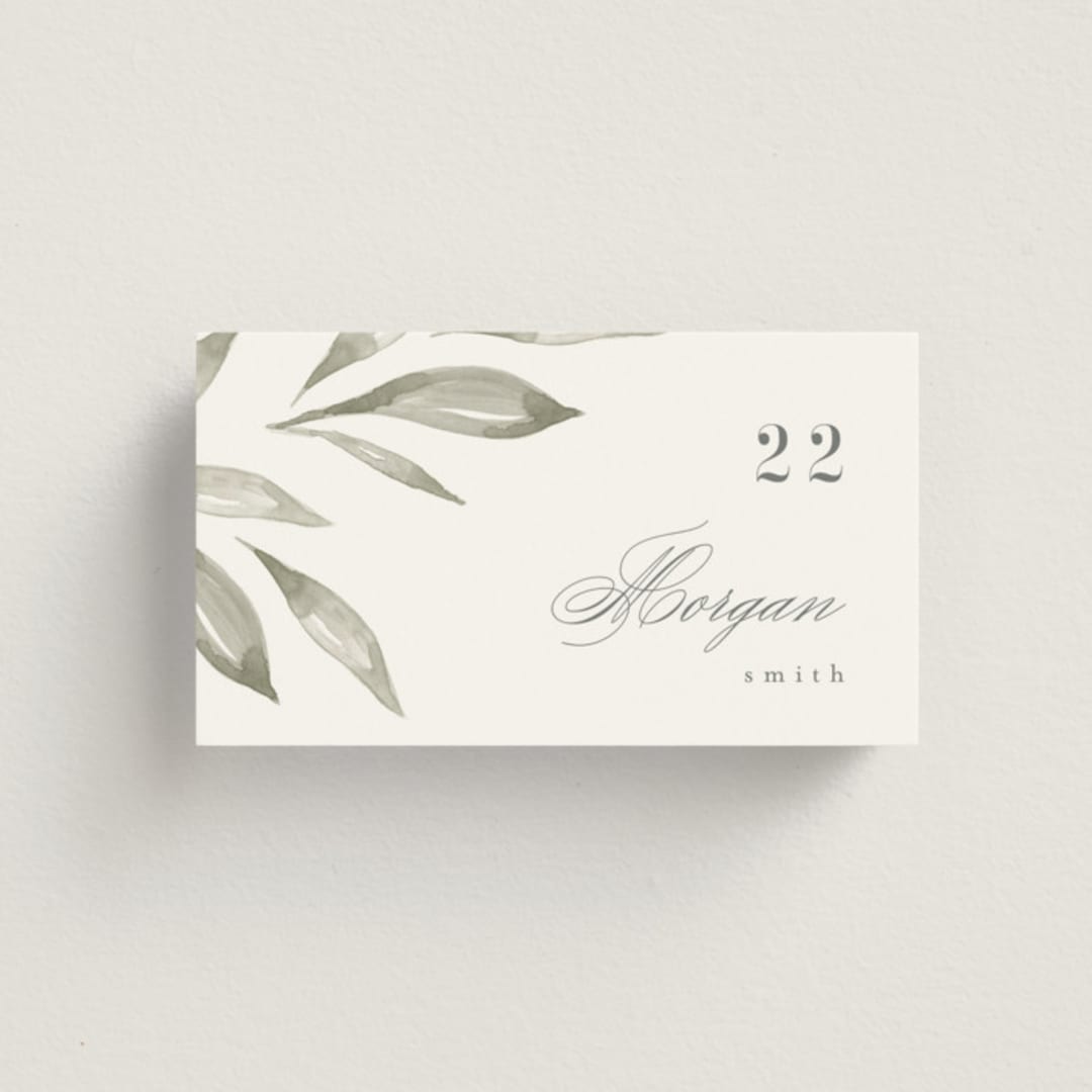 "Whispered Leaves" - Place Cards in Leaf by Kristie Kern - Front with Free Guest Printing