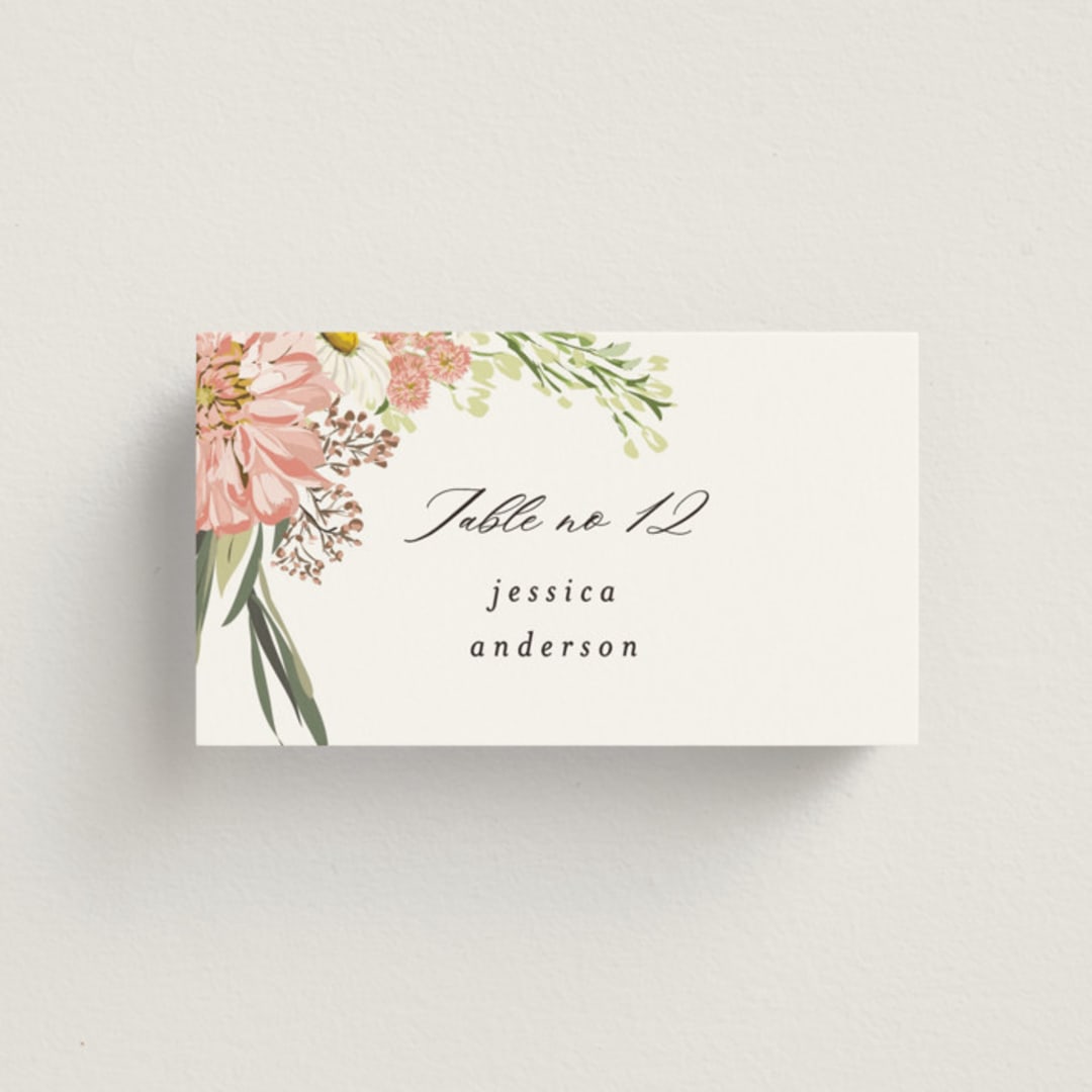 "Organic Florals" - Place Cards in Blush by Susan Moyal - Front with Free Guest Printing