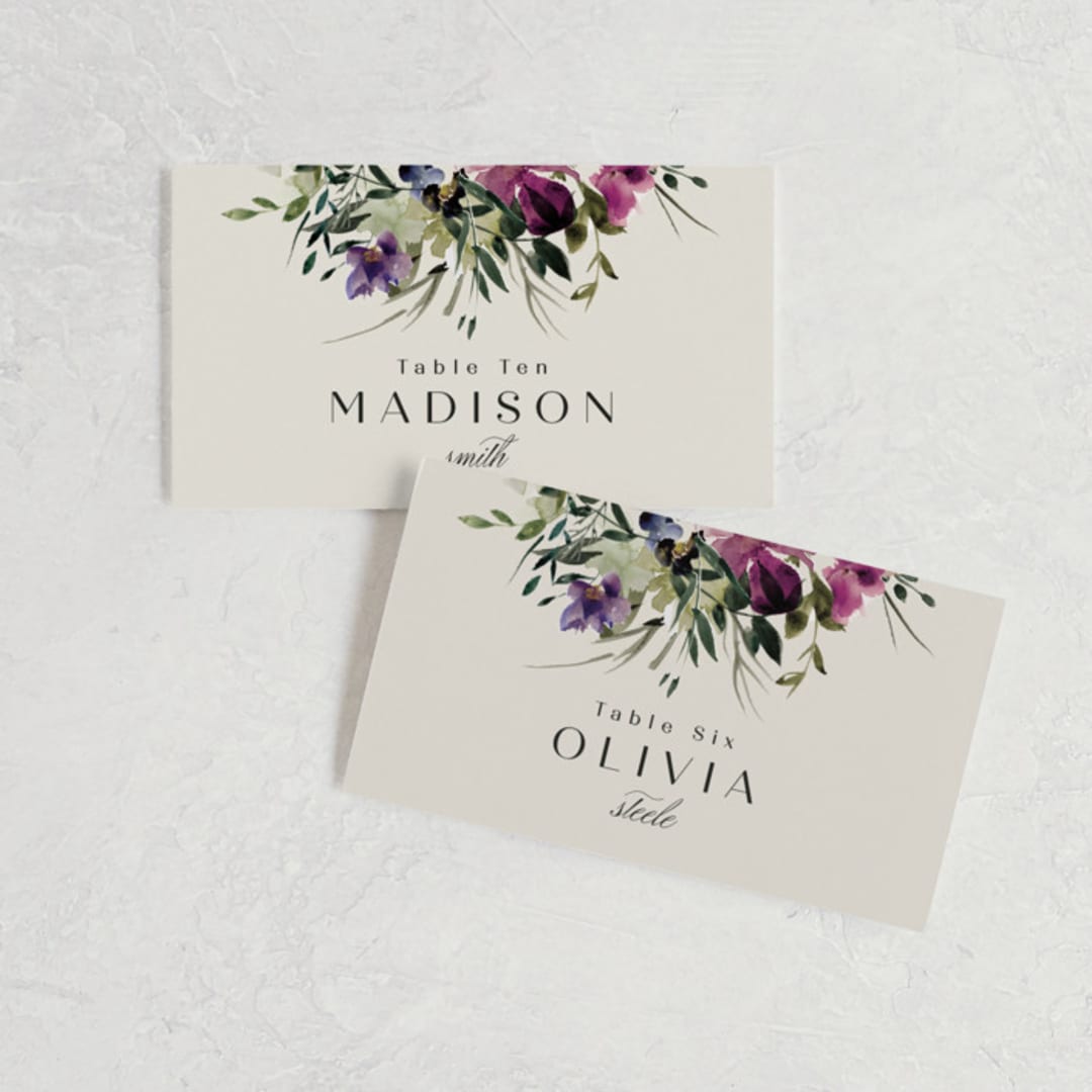 "Floral Love" - Place Cards in Lilac by Lori Wemple - Front with Free Guest Printing