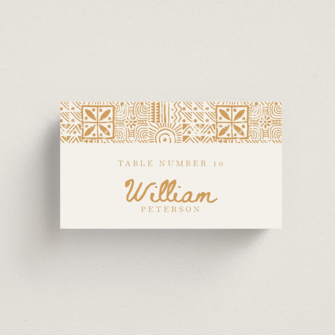 "Tribal Rythm" - Place Cards in Amber by Selima Akhter - Front