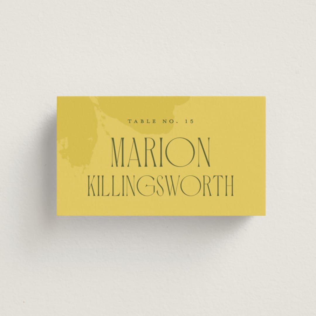 "Bloom" - Place Cards in Caribbean Citrus by Morgan Kendall - Front with Free Guest Printing