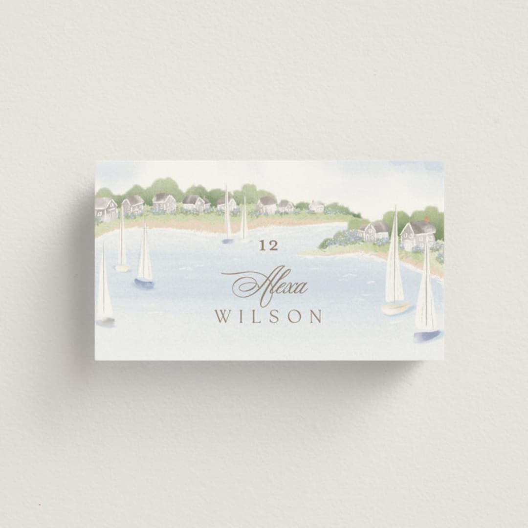 "Bristol" - Place Cards in Aqua by Jennifer Wick - Front