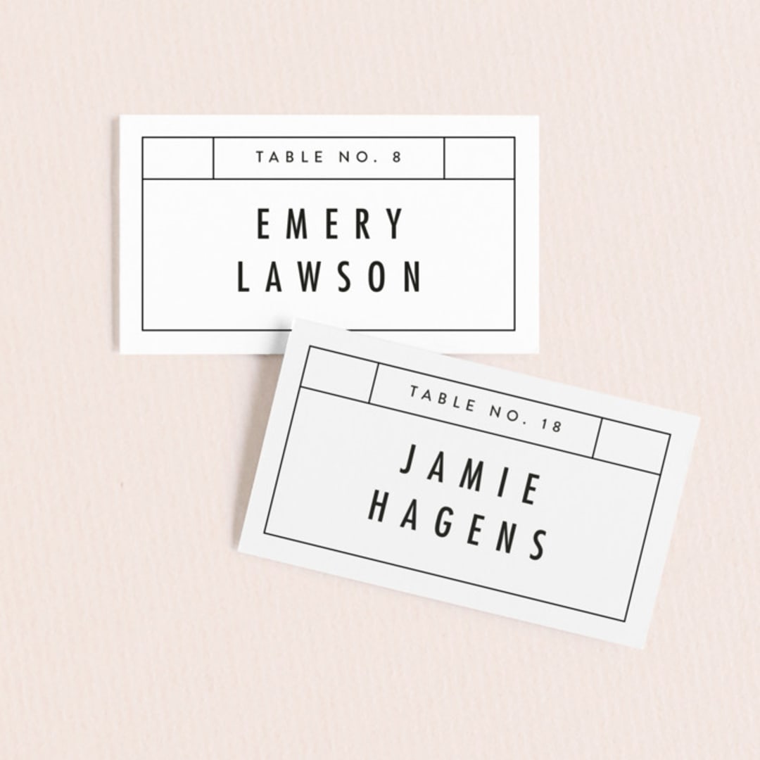 "Between the Lines" - Place Cards in Blazer by Fine and Dandy Paperie - Front with Free Guest Printing