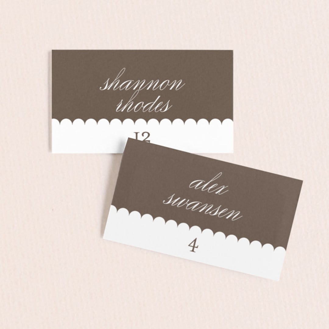 "Sweet scallop" - Place Cards in Taupe by Annie Clark - Front with Free Guest Printing