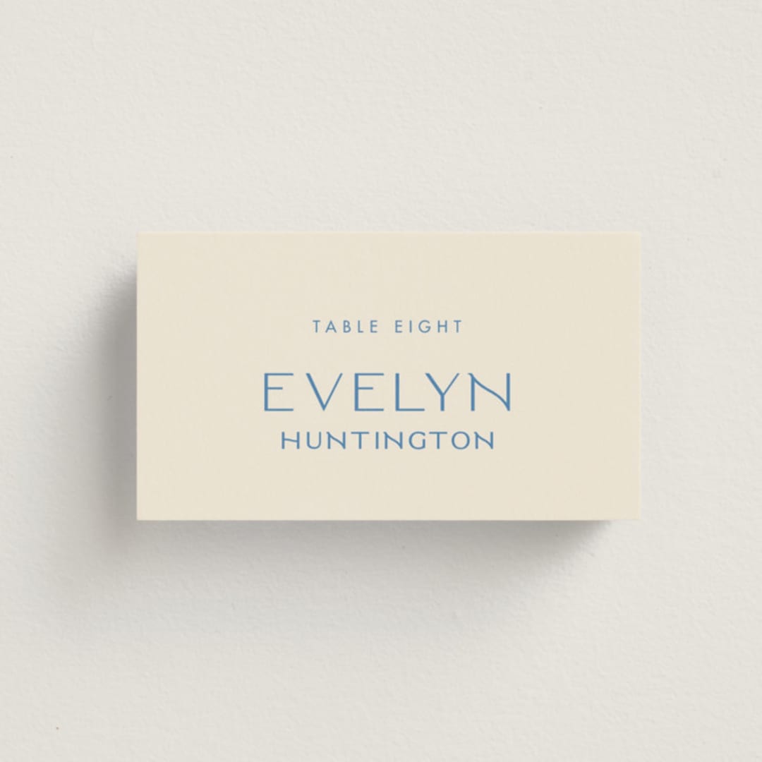 "Brooklyn" - Place Cards in Cerulean by Ellen Schlegelmilch - Front with Free Guest Printing