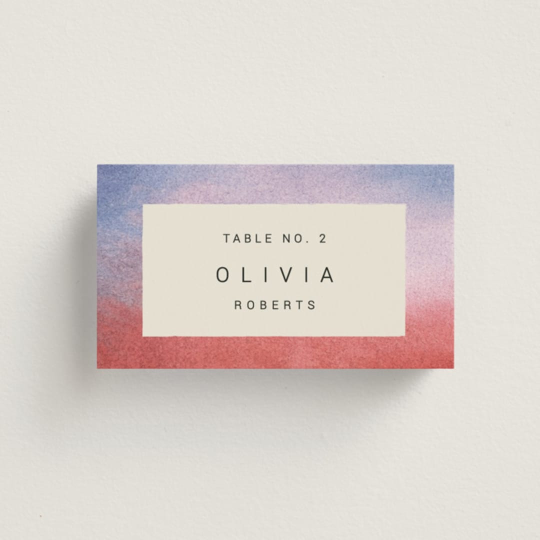 "At Dusk" - Place Cards in Sunset by Sumak Studio - Front with Free Guest Printing