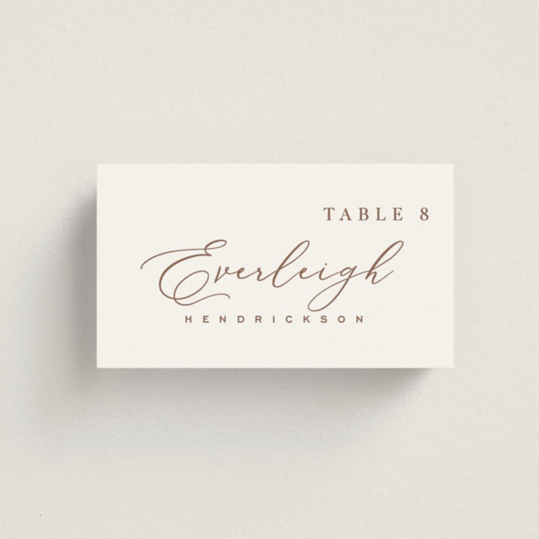"Luxe script" - Place Cards in Pearl by Hooray Creative - Front with Free Guest Printing
