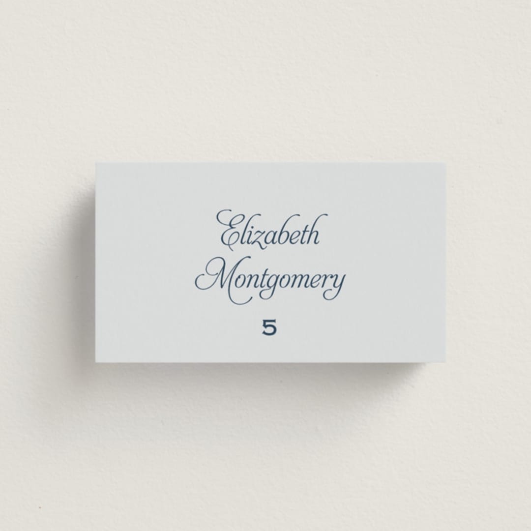 "Modernne" - Place Cards in Powder by Carolyn MacLaren - Front with Free Guest Printing