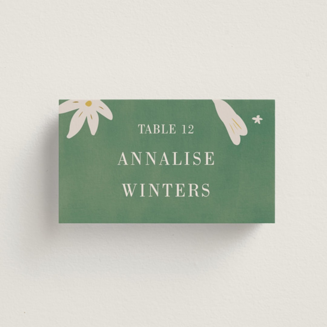 "Friendly Flowers" - Place Cards in Emerald by Ani Somi - Front with Free Guest Printing