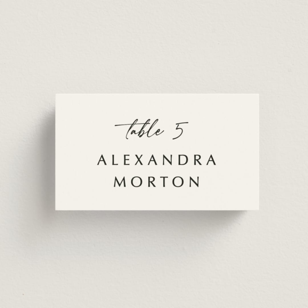 "Belle Romance" - Place Cards in Onyx by Katherine Moynagh - Front with Free Guest Printing
