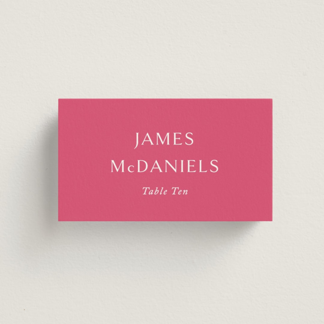 "Everlasting" - Place Cards in Carnation by Jennifer Postorino - Front with Free Guest Printing