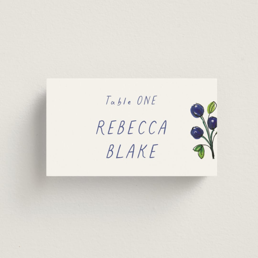 "Blue Bells" - Place Cards in Cornflower by Mere Paper - Front with Free Guest Printing
