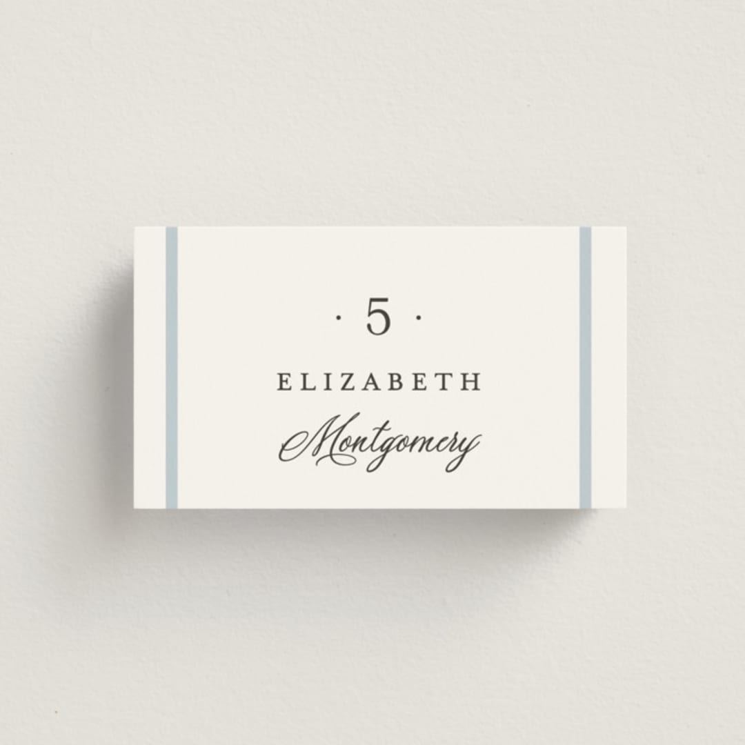 "Dotted Classic" - Place Cards in Hydrangea by Carolyn MacLaren - Front with Free Guest Printing