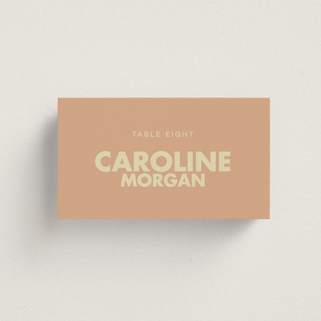 "Sienna" - Place Cards in Salmon by Ellen Schlegelmilch - Front with Free Guest Printing
