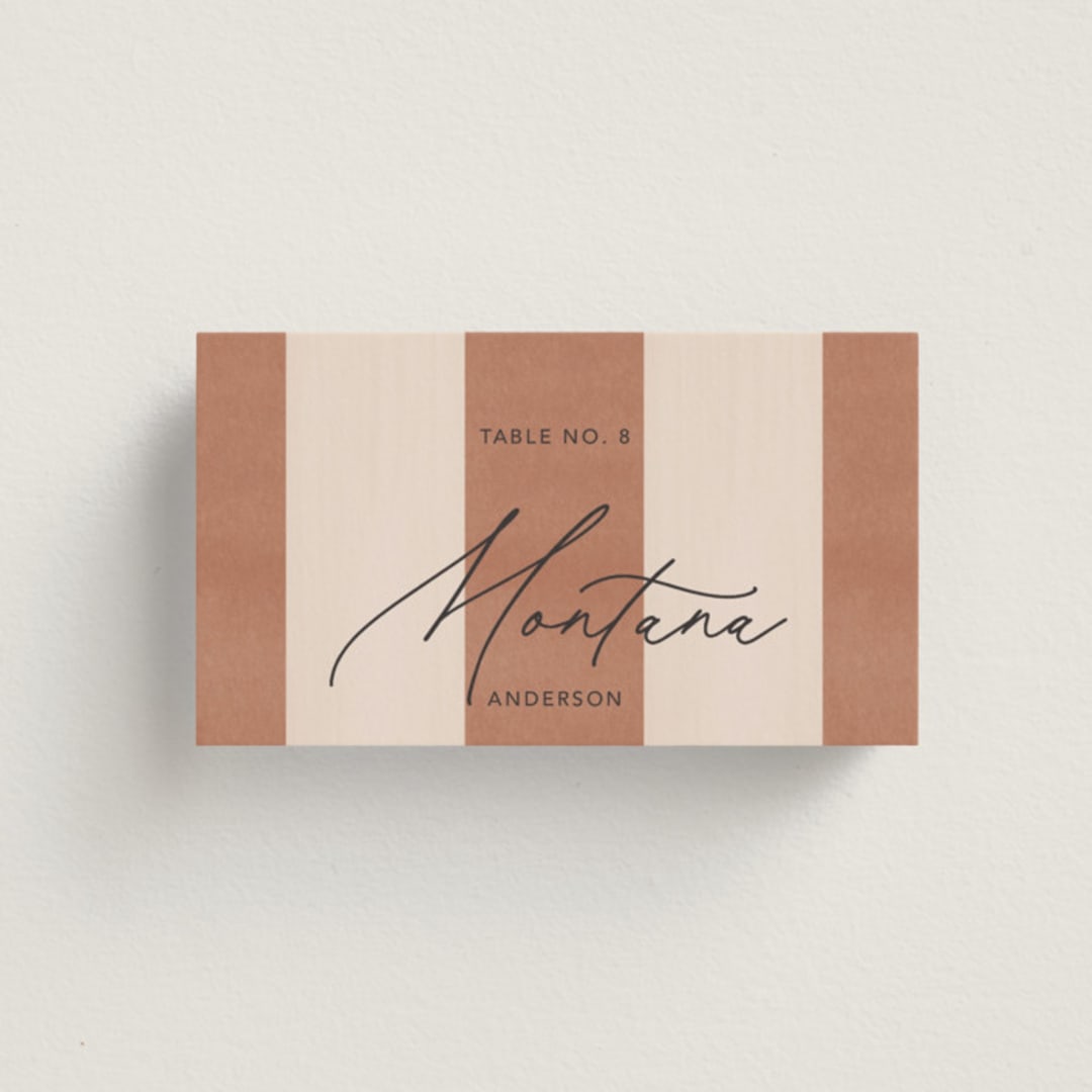 "Trois" - Place Cards in Almond by Blustery August - Front with Free Guest Printing