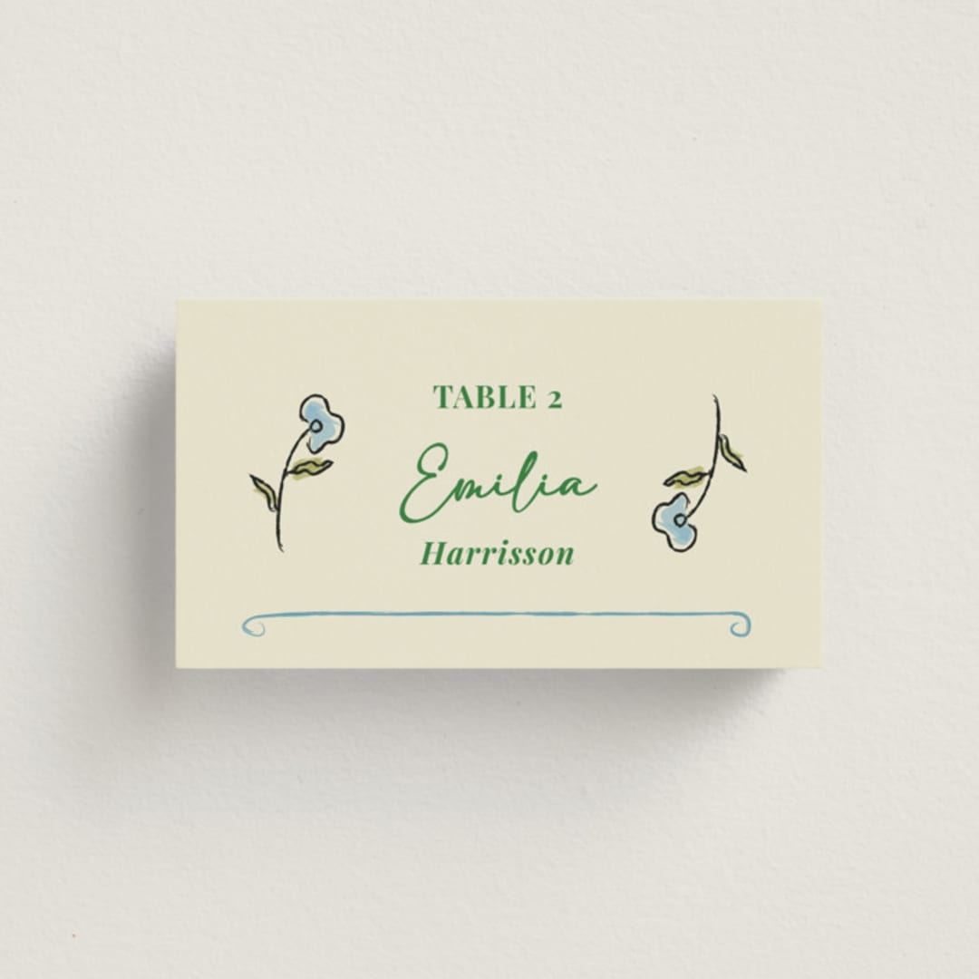 "The Pairfect" - Place Cards in Waterlily by Helena Vitto - Front with Free Guest Printing