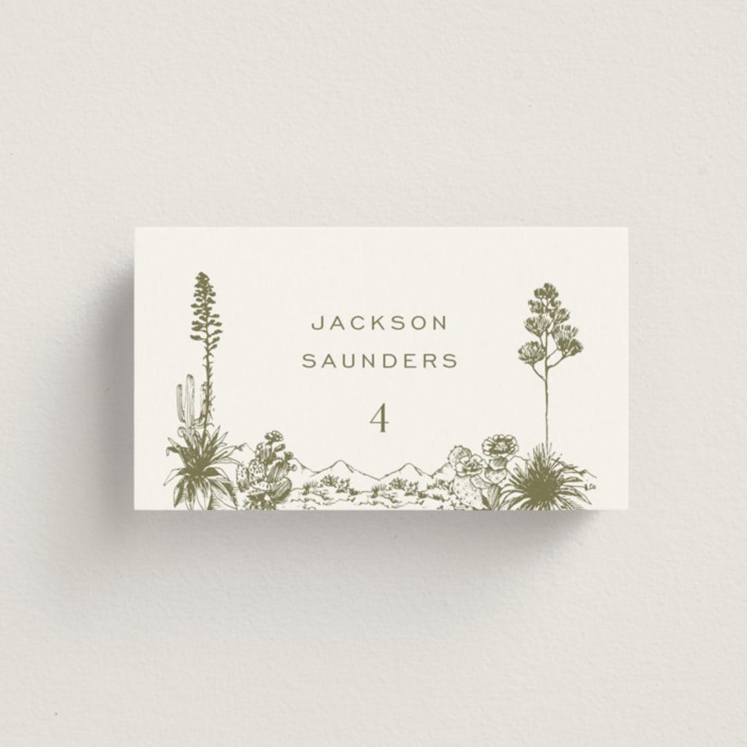 "Rancho" - Place Cards in Verde by Megan Davis - Front with Free Guest Printing